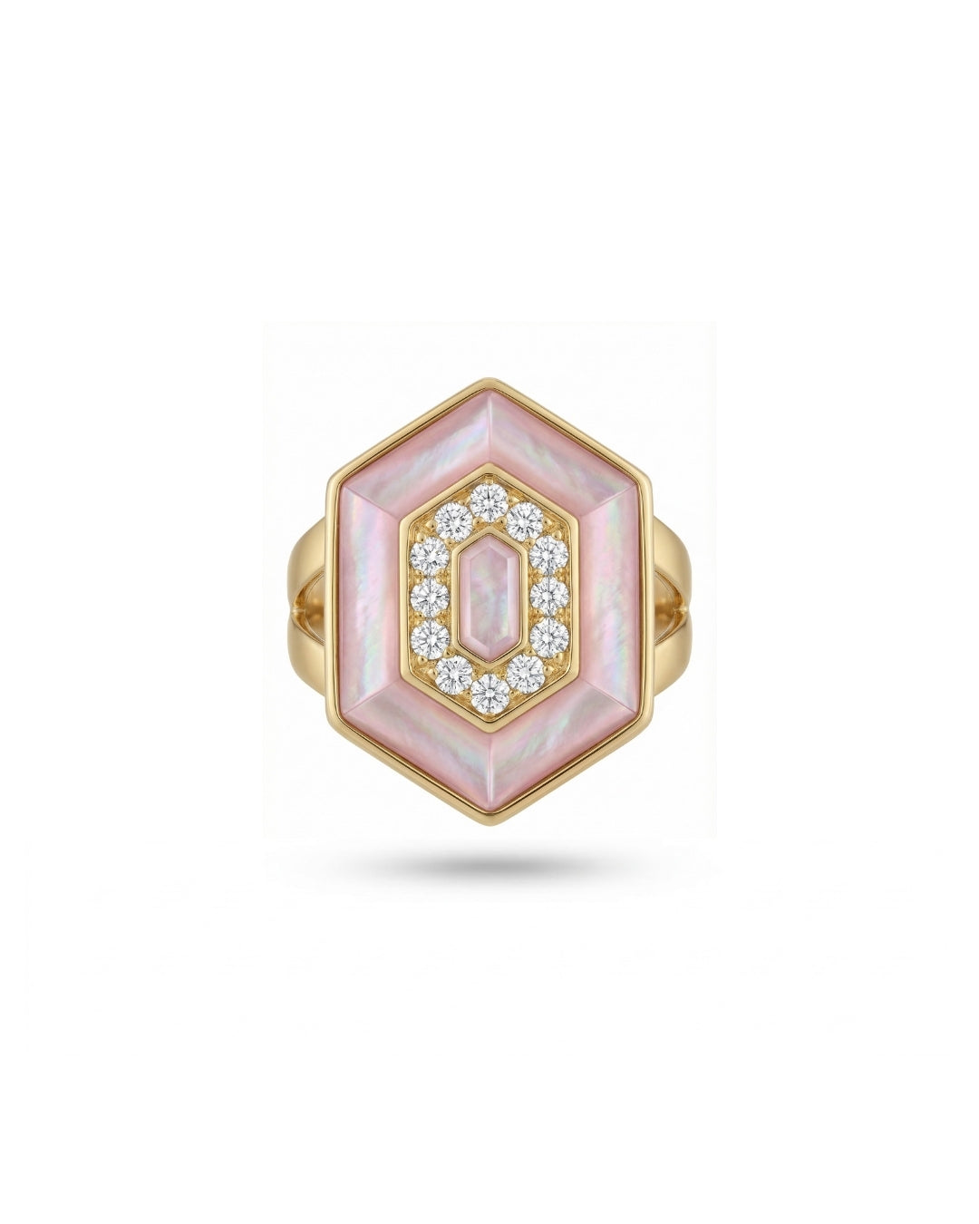 HEDS Hexagon Ring – Pink Mother of Pearl & Diamond