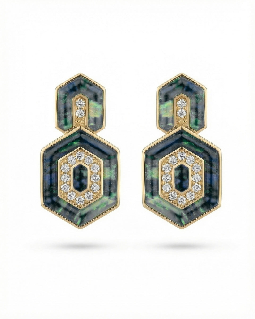 HEDS Hexagon Earrings – Opal & Diamond