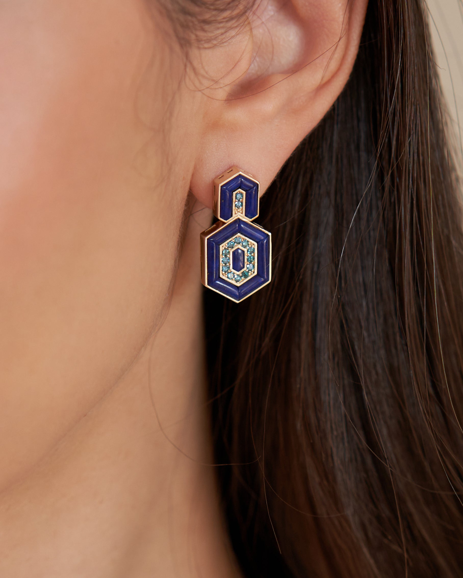 HEDS Hexagon Earrings – Lapis Lazuli & Diamond