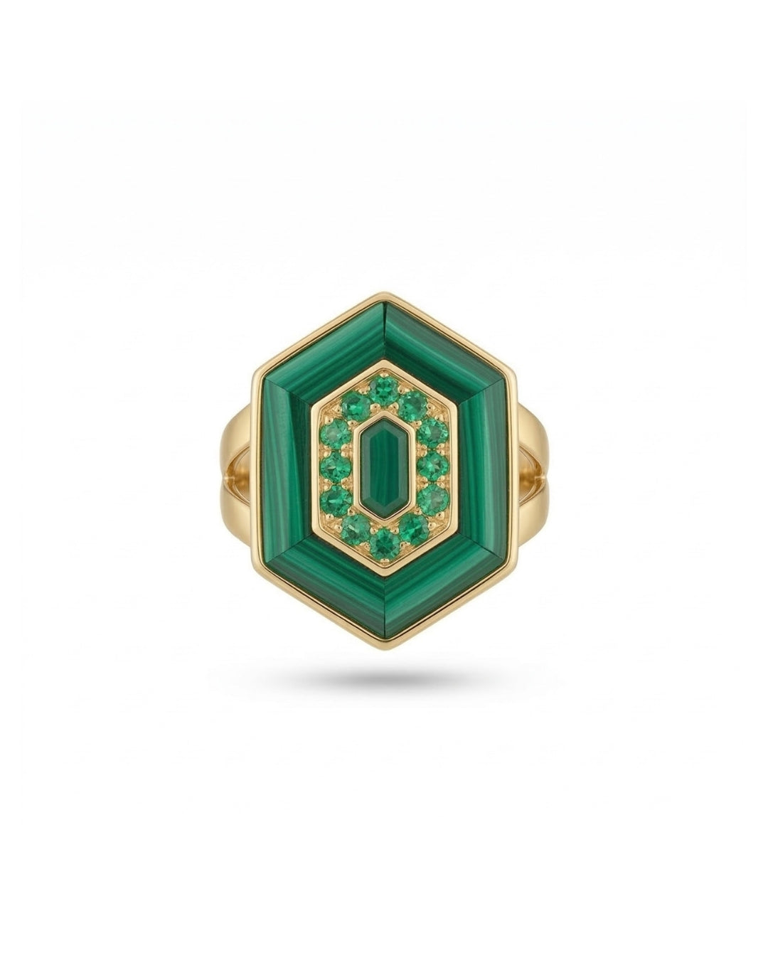 HEDS Hexagon Ring – Malachite & Diamond