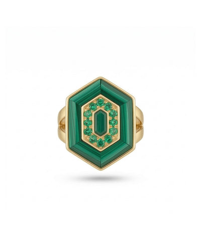 HEDS Hexagon Ring – Malachite & Diamond