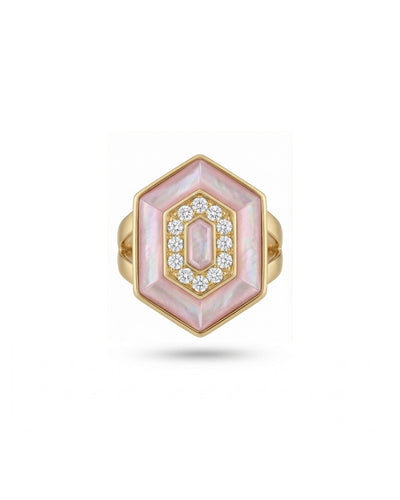 HEDS Hexagon Ring – Pink Mother of Pearl & Diamond