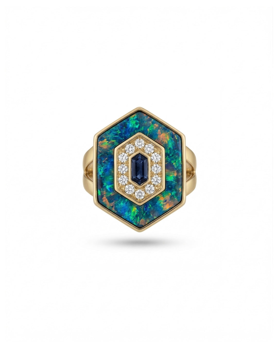 HEDS Hexagon Ring – Opal & Diamond