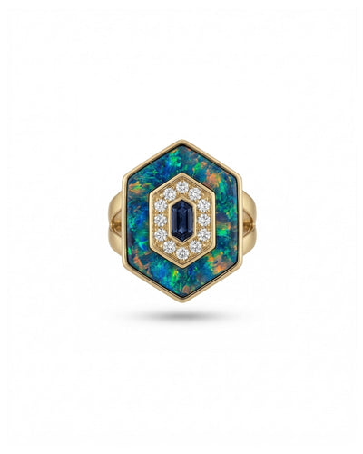 HEDS Hexagon Ring – Opal & Diamond