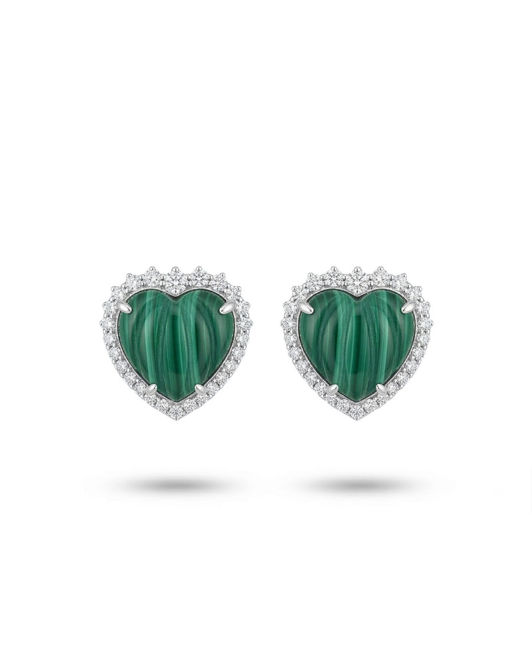 Purity Earrings  Banded Malachite Cabochon & Diamond