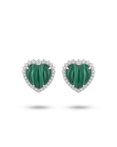 Purity Earrings  Banded Malachite Cabochon & Diamond
