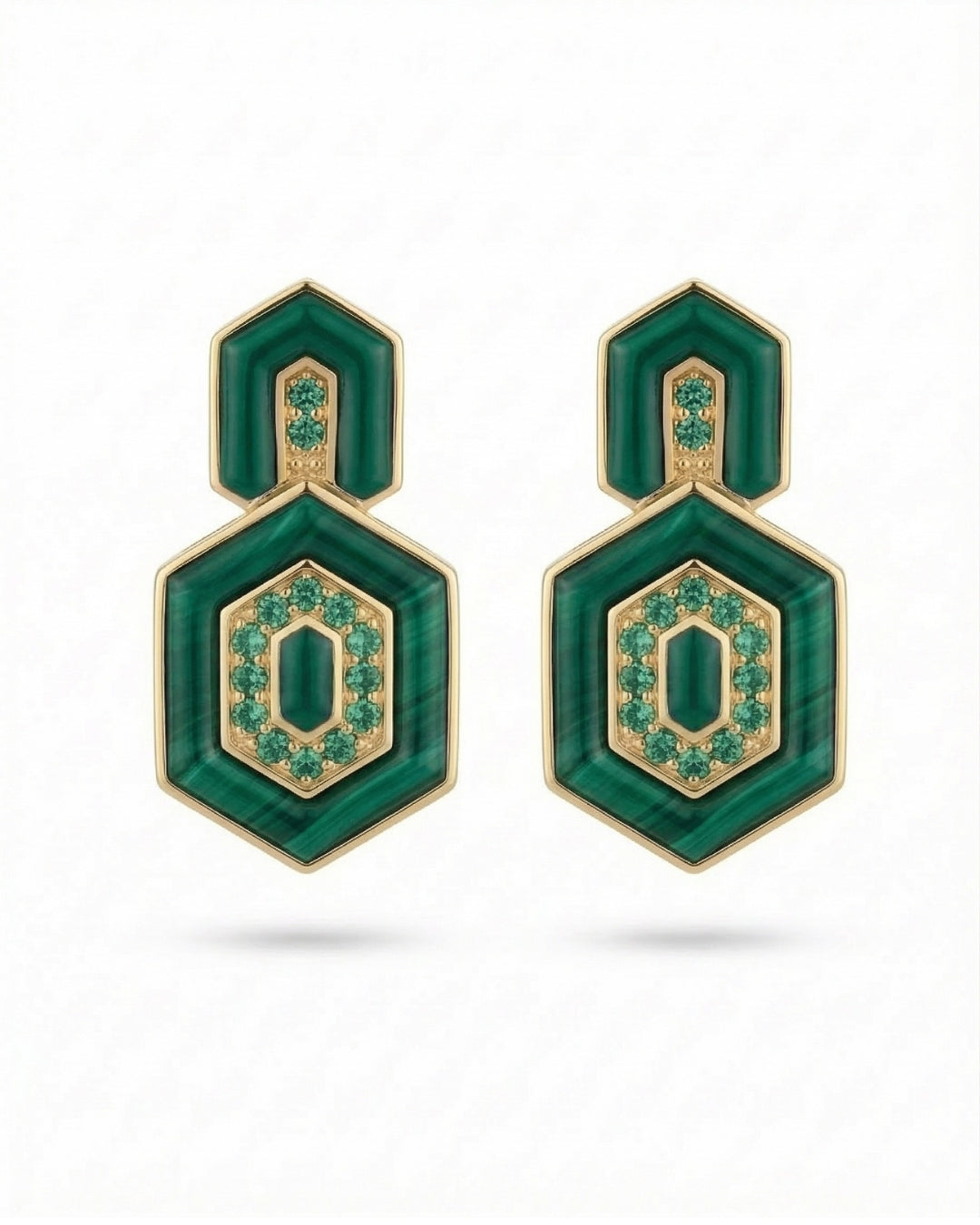 HEDS Hexagon Earrings – Malachite & Diamond