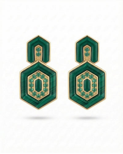 HEDS Hexagon Earrings – Malachite & Diamond