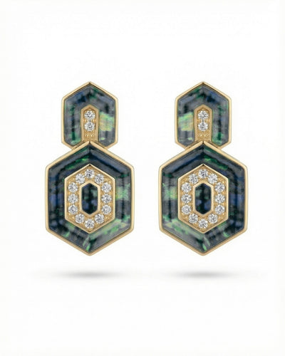 HEDS Hexagon Earrings – Opal & Diamond