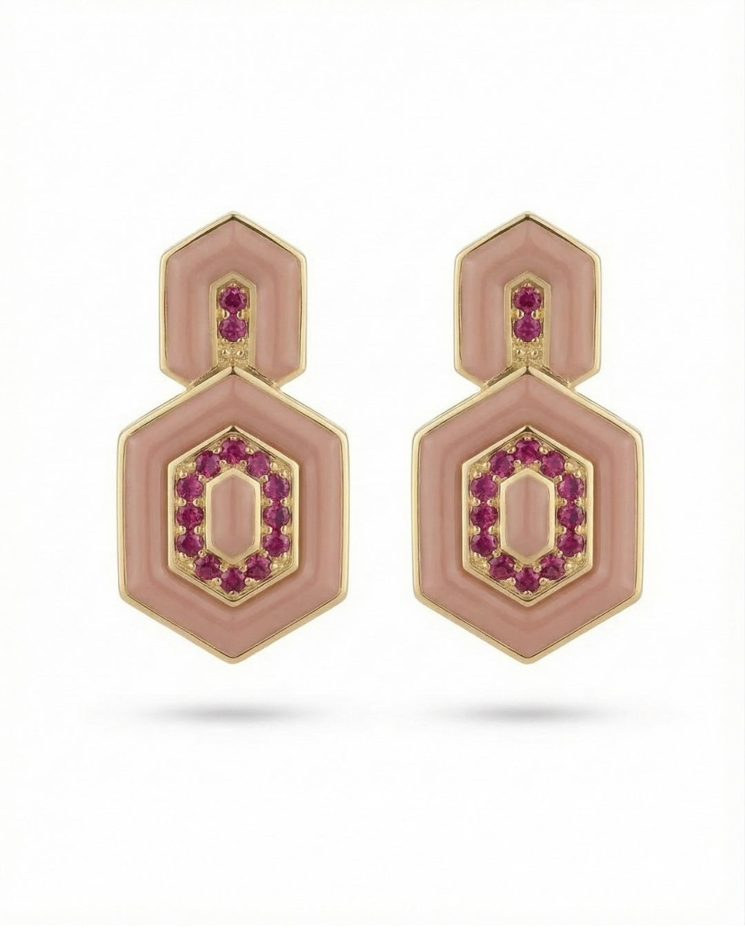 HEDS Hexagon Earrings – Pink Mother of Pearl & Diamond