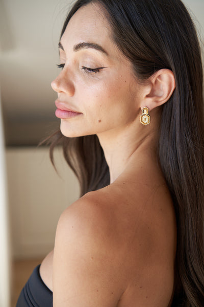 HEDS Hexagon Earrings – Brown Tiger's Eye & Diamond