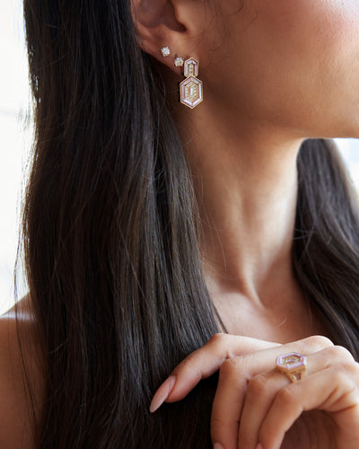 HEDS Hexagon Earrings – Pink Mother of Pearl & Diamond