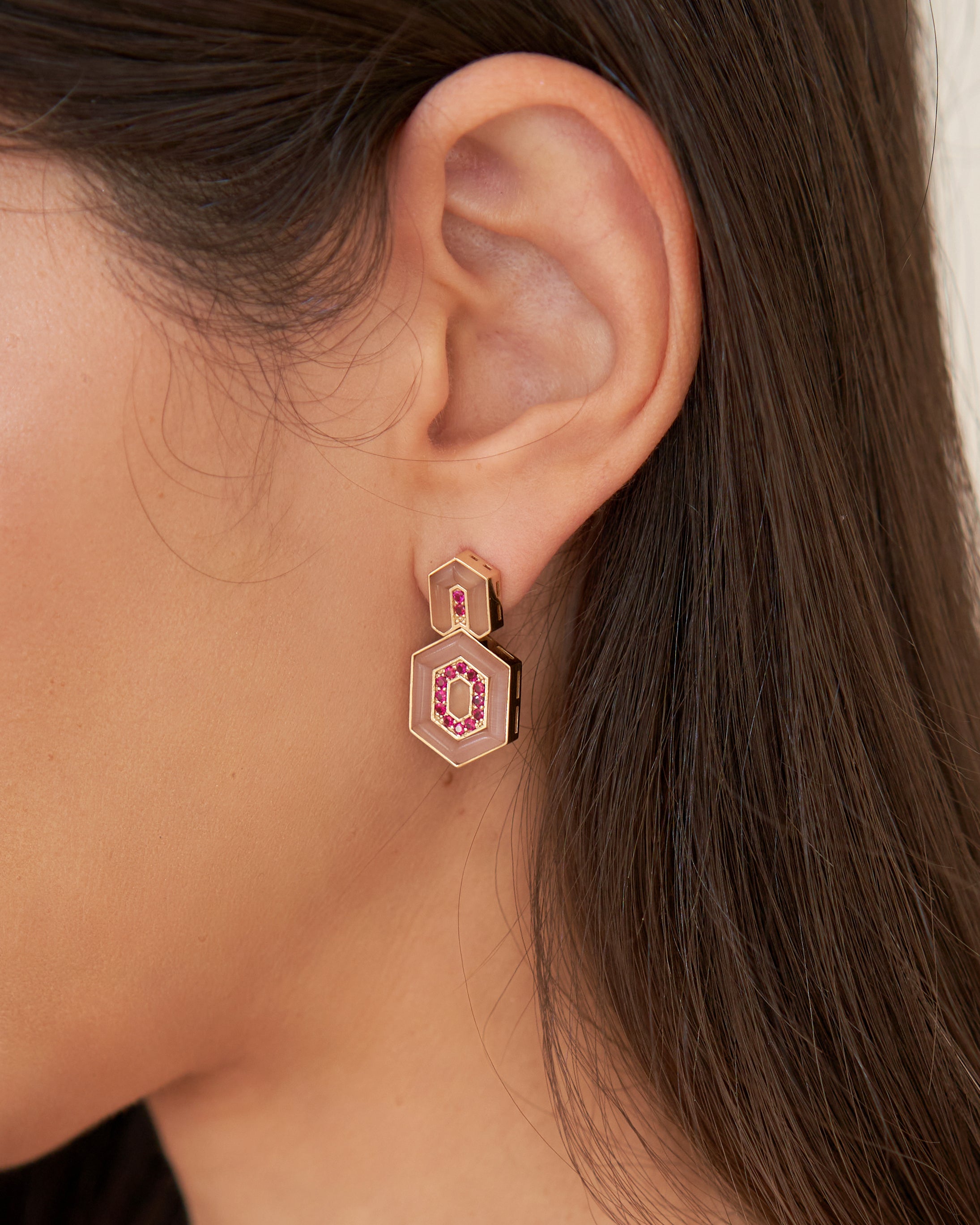 HEDS Hexagon Earrings – Pink Mother of Pearl & Diamond