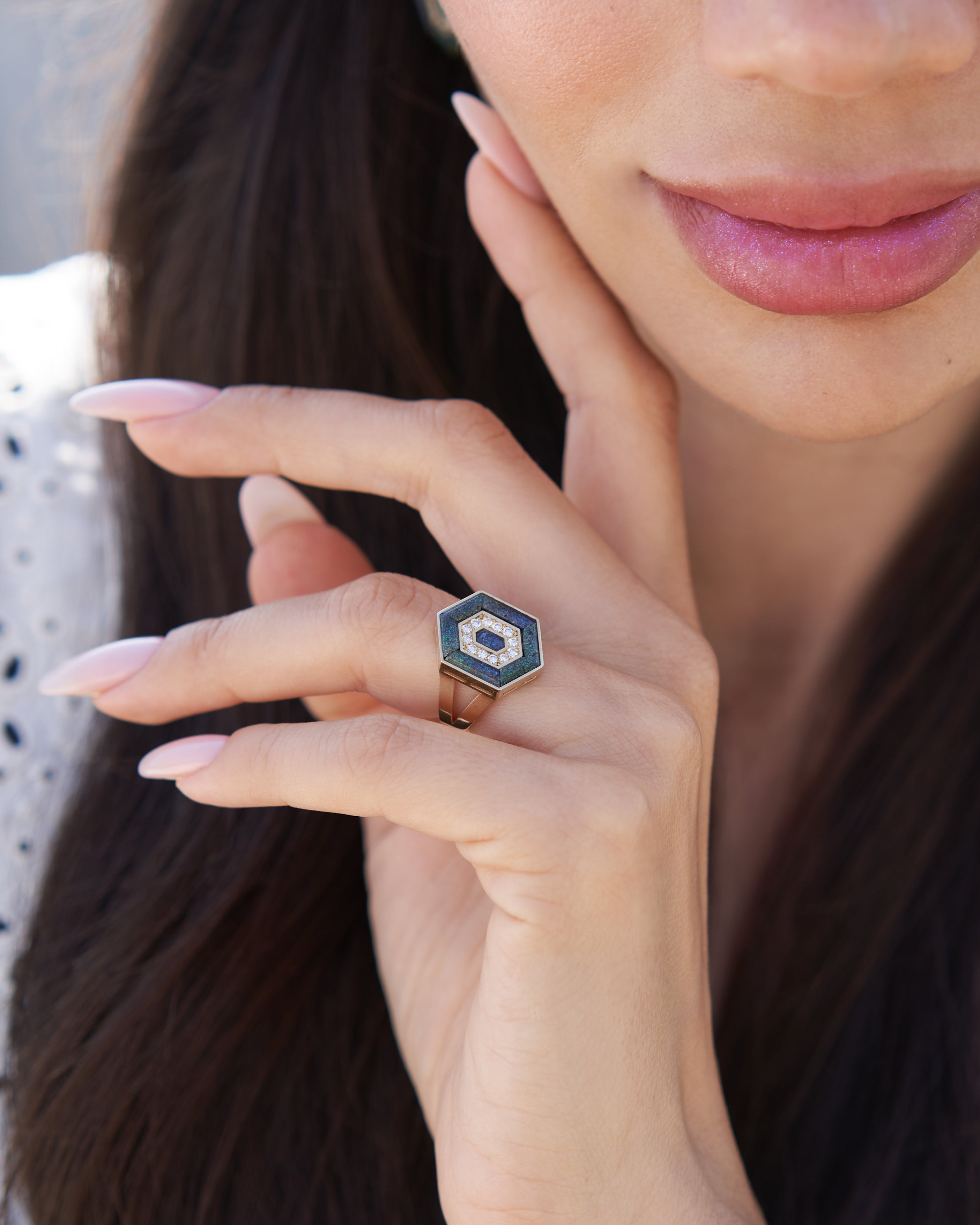 HEDS Hexagon Rings – Lapis Lazuli  & Diamond